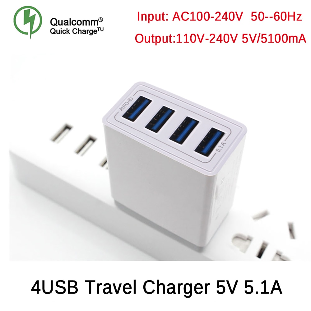 Universele 4 USB Reizen Mobiele Telefoon Oplader Adapter voor iPhone Samsung 5V 5.1A Smart Opladen Hoofd Smart Telefoon USB fast charger