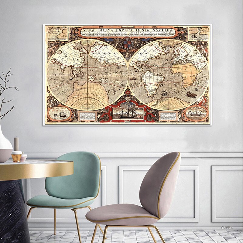 150*90cm The World Map Poster Non-woven Canvas Painting Wall Art Decor for Living Room Office Decoration School Supplies