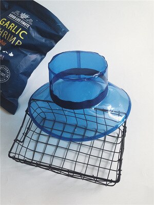 Damhatt sommar regnbeständiga hattar mjuk plast klar huvudbonader solskyddshatt pvc transparent flerfärgad hatt: Blå