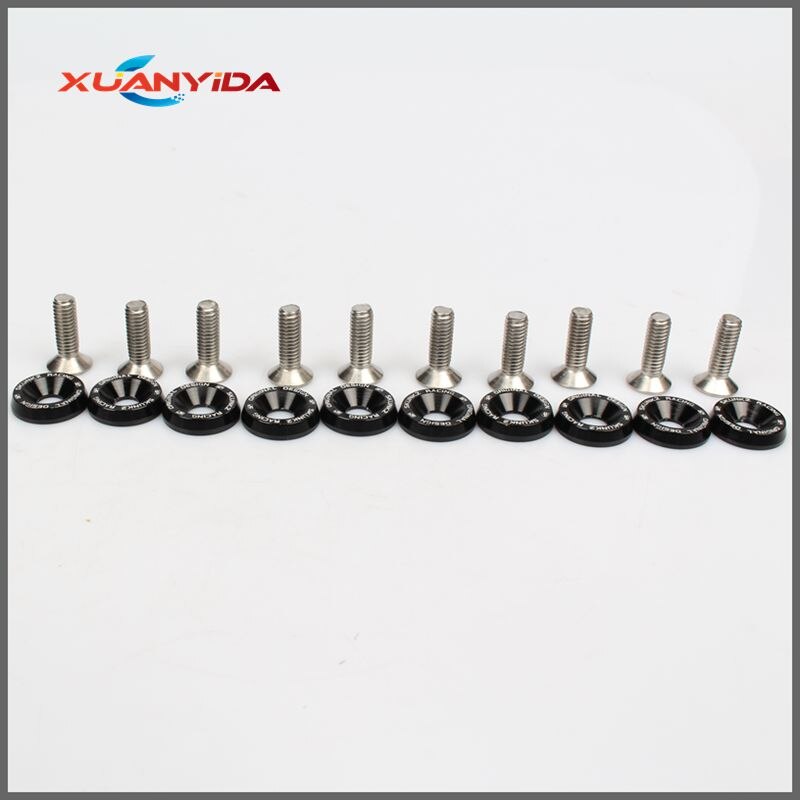 Xuanyida Racing 10PC M6 CNC Billet Aluminum Fender Bumper Washer Bolt Engine Bay Dress Up Kit : Black