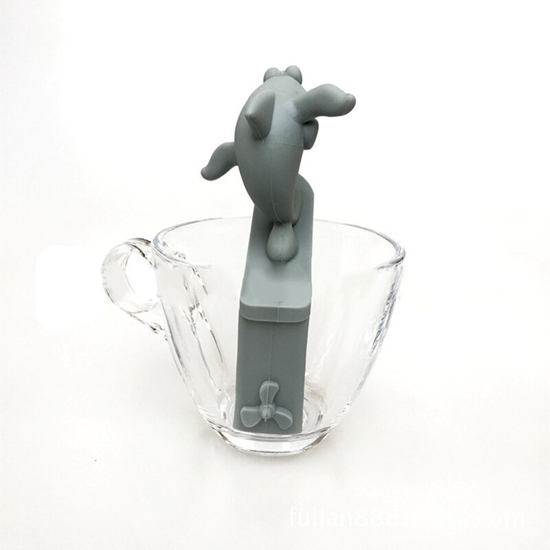 Siliconen surfende haai thee-infuser van voedingskwaliteit siliconen haai-vorm losse theebladeren kruiden kruiden diffuser filter