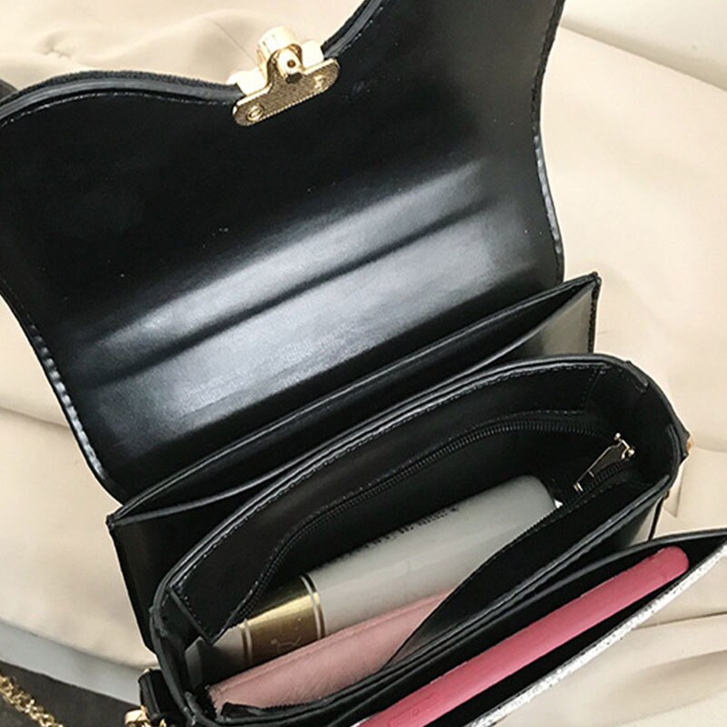 Luxury Handbags Black Flap Women Shoulder Bags Sliver Glitter Female Messenger Bags Ladies Hand Bags Purse JD01241