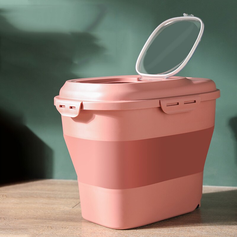 Contenedores plegables de almacenamiento de alimentos para mascotas, cubo sellado de gran capacidad, hermético, para perros y gatos, suministros para mascotas: Rosa