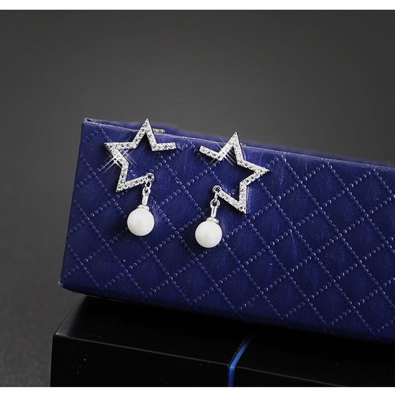 Minimalistischen Sterne Mond Asymmetrische Zucht Ohrringe 2022 Neue Quaste Kette Zirkon Anhänger Ohrringe Für Frauen lässig Schmuck: ER21Y1250