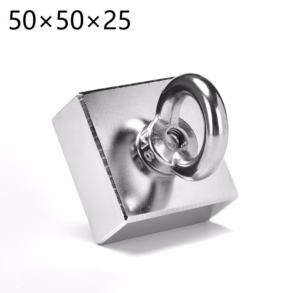 1 pcs Tuur Blok 50x50x25mm Salvage magnetische Super Sterke MAGNEET Rare Earth magneten Neodymium Magneet MET RING 50*50*25mm
