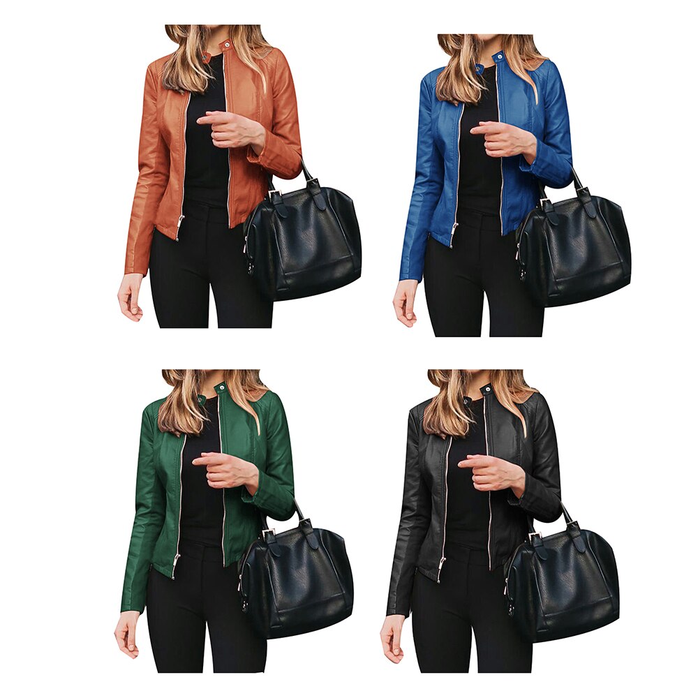 Spring And Autumn Women's Leather Jacket Women's Short Slim Pink Pu Small Coat Motorcycle Leather Jacket