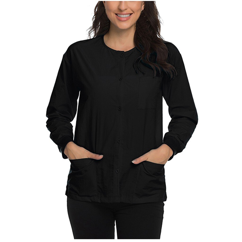 Protect Uniform Women Long Sleeve O-neck Nursing Uniform Traje Protector Blouse Tops Jacket With Pocket Protection
