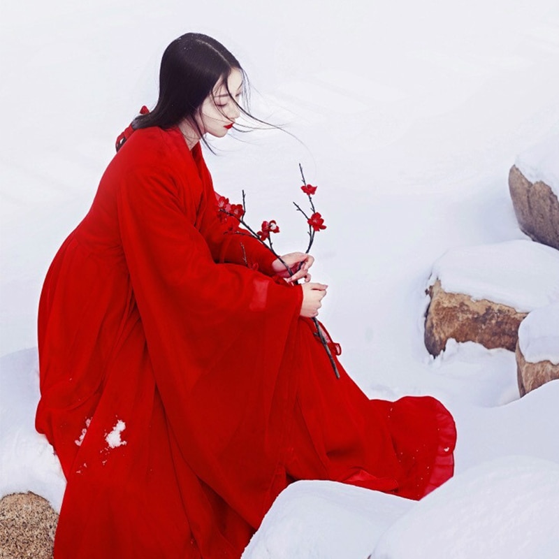 Disfraz chino antiguo para mujer, ropa tradicional Hanfu Tang Dynasty, trajes de baile, Folk, Hada, trajes rojos, DNV11416