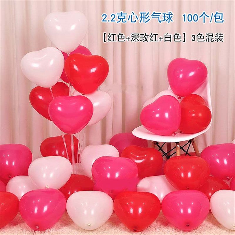100 stk romantiske hjerteformede balloner bryllupsfest romantisk baloon fødselsdagsdekoration: Rose rød rød hvid