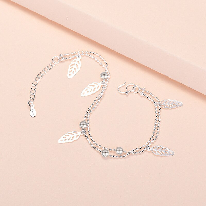 Blatt Armbinde Charme Sterling 925 Silber Schmuck Für Frauen Doppel Schichten Hand Kette Original