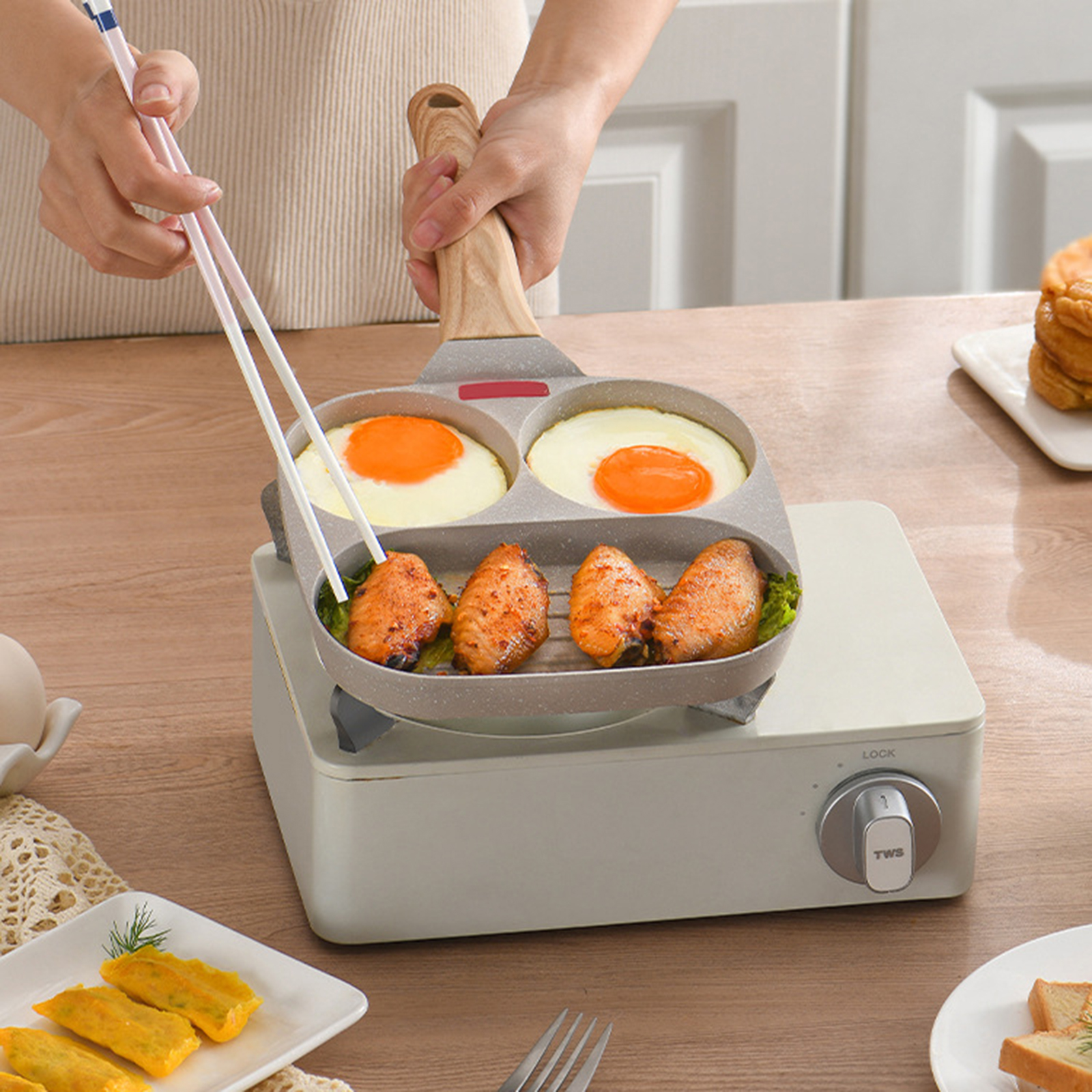 2-4 huller stegegryde pande fortykket omeletpande non-stick æg pandekage bøfpande madlavning æg skinke pander morgenmad maskine køkkengrej pande