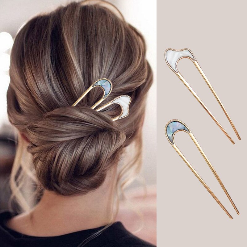 U-Shaped Hairpins Women Girls Hair Accessories Gold Silver Color Metal Hair Sticks Retro Jewelry Headdress