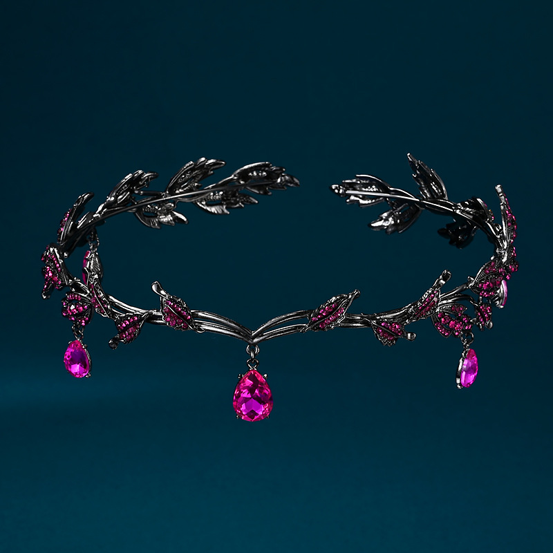 Vintage Bronze Emerald Green Fairy Crown Tiaras Crystal Leaves Elf Tiara Bandana Hair Accessories for Women Costume Hair Jewelry: PURPLE