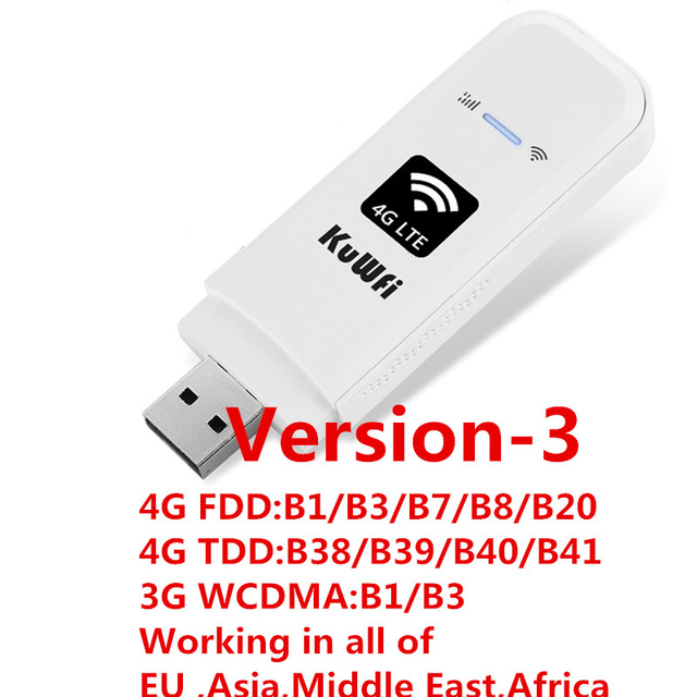 Kuwfi 4G Lte Usb Modem Kat 4 150Mbps Netwerk 3G/4G Usb Dongle Universele Unlocked 4G Sim Wifi Adapter Met TS9 Interface: Version-3