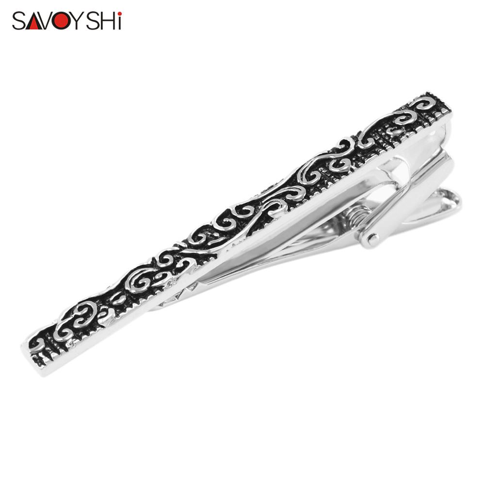 SAVOYSHI Classic Black Tie Clips for Men Enamel Engrave Pattern Necktie Tie Bar Clasp Tie Clip Brand Jewelry