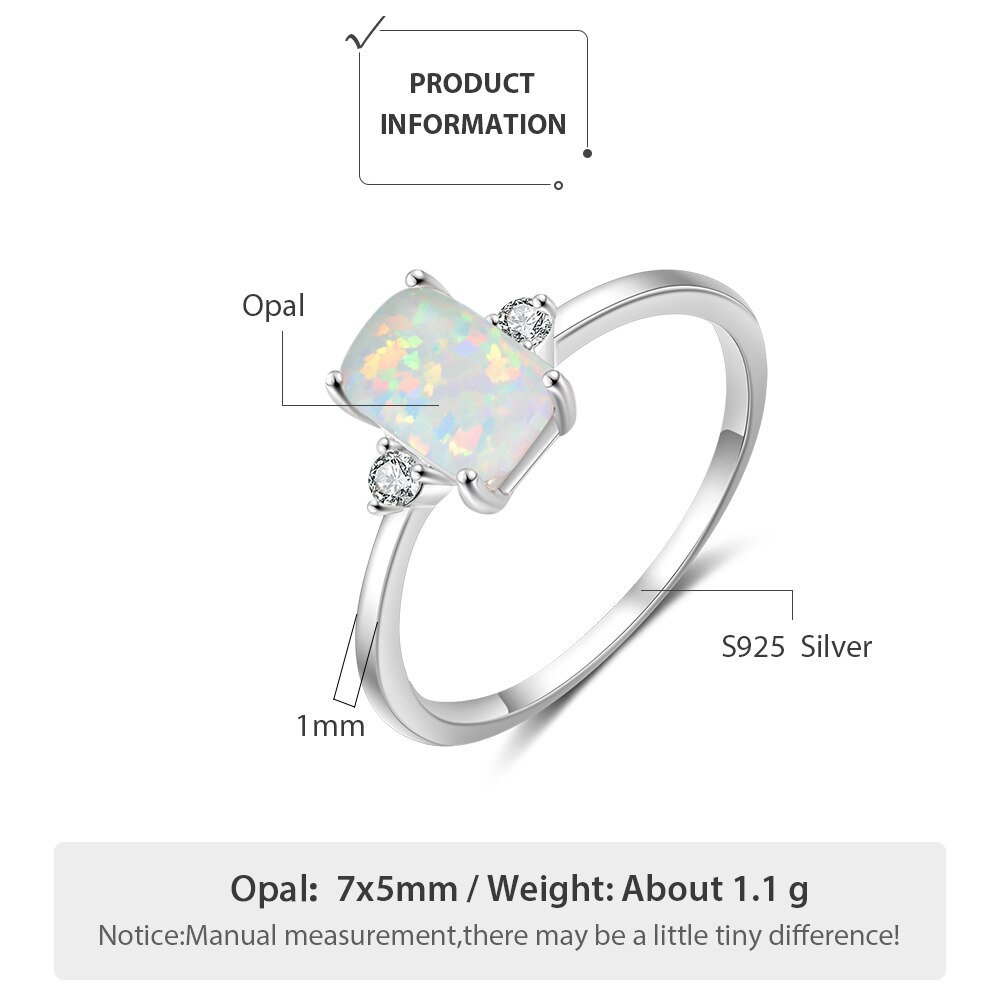 925 Sterling Silber Rechteckigen Opal Ringe für Frauen kubisch Zirkon Weibliche Finger Ringe Hochzeit Silber 925 Schmuck (Lam Hub fong)