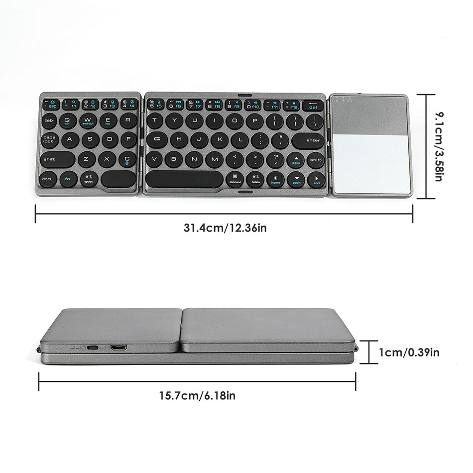 Et mini taitettava näppäimistö ohjauslevyllä tietokoneelle mac kannettava tietokone tabletti android puhelin bluetooth taitettava langaton näppäimistö kosketuslevyllä