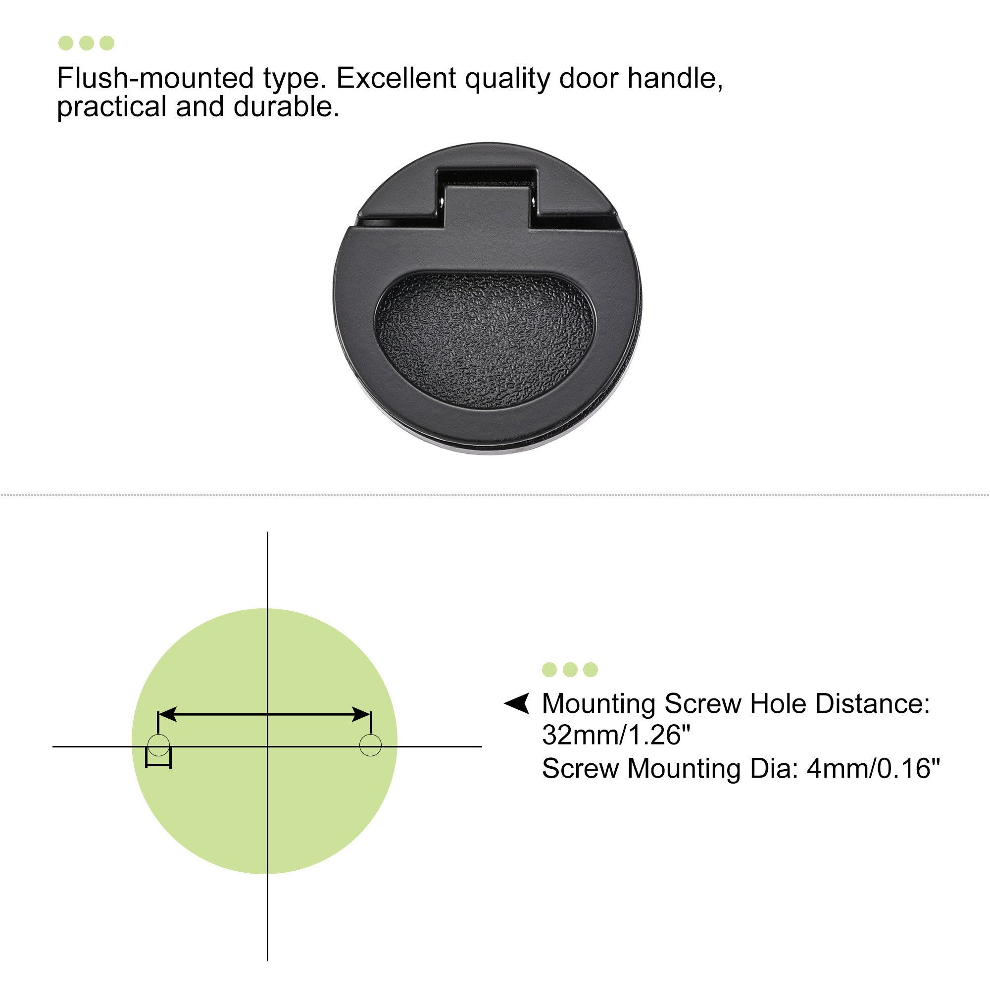 Uxcell Flush Pull Ring Handle 43.5x7mm, 2pcs Plane Drawer Door Pull, Black