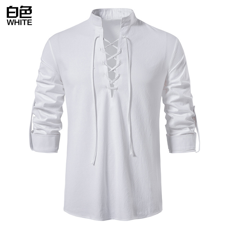 Men's Casual Blouse Cotton Linen Shirt Tops Long Sleeve Tee Shirt Spring Autumn Slanted Placket Vintage Yoga Shirts