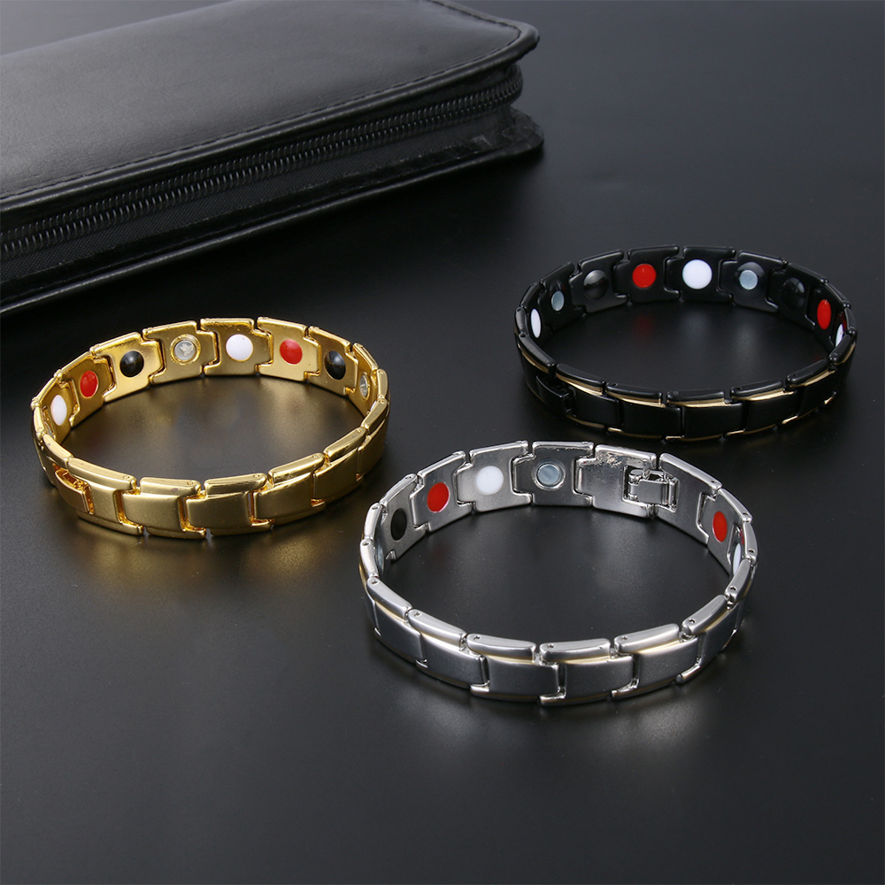 Bracelet de thérapie magnétique pour hommes, bijoux de santé, en acier inoxydable, couleur or, détachable