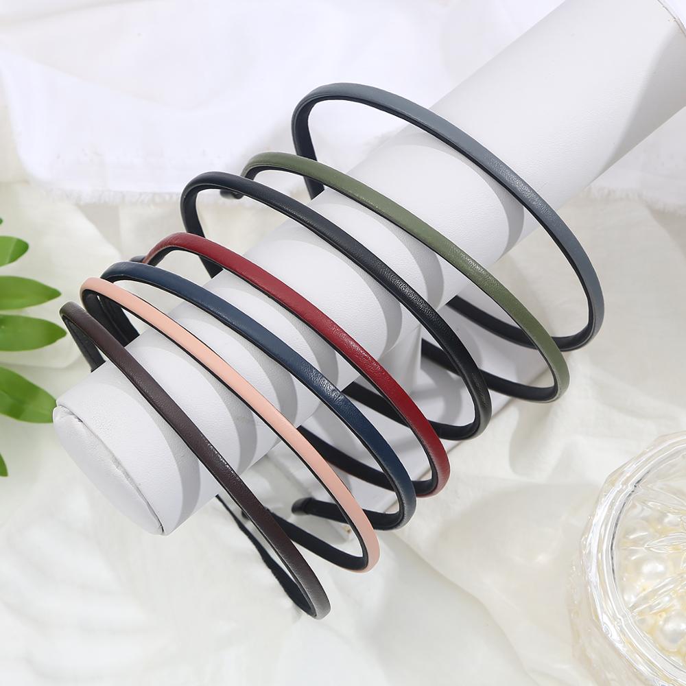 Leren dunne 0.5cm brede haarbanden voor meisjes, haaraccessoires voor vrouwen, mix kleuren hoofdbanden, styling haarversieringen