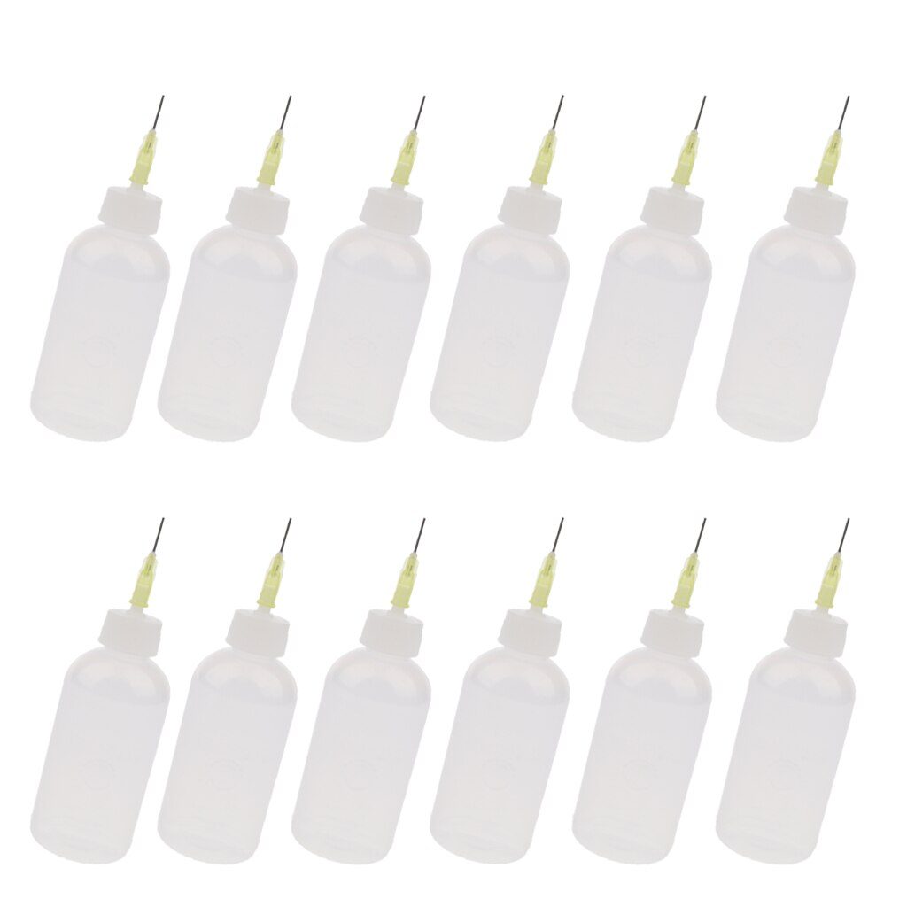 Lijm Applicator Flessen Naald Tip Liquid Dropper Vullen Flessen 50Ml (Duidelijke Witte Plastic) - 12 Stuks