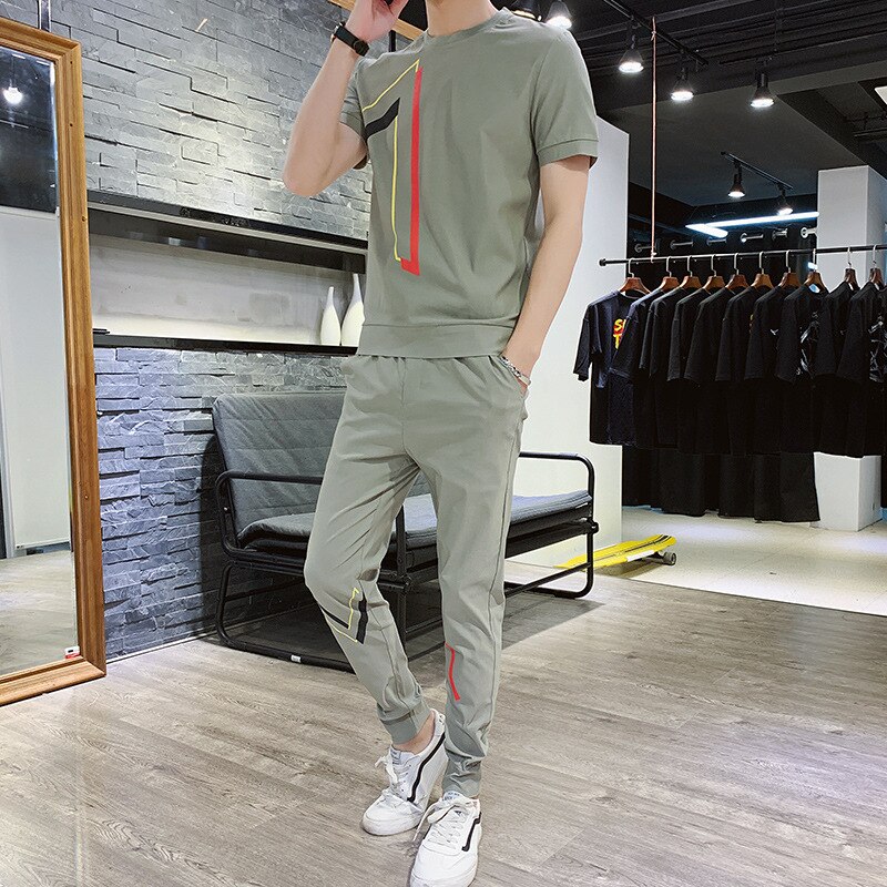 Zomer Best Verkopende Producten Mannen Casual Sport Pak Jeugd Casual Printing Korte Mouwen T-shirt Broek trendy Pak