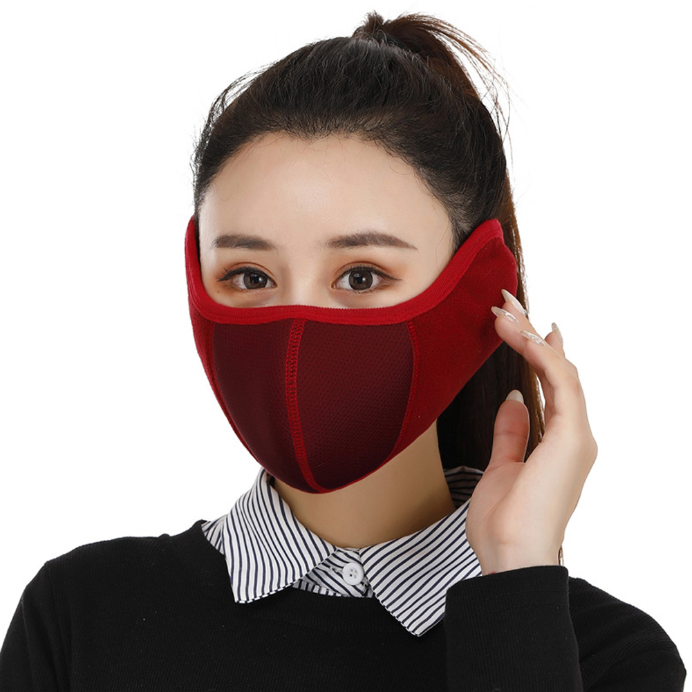 Unisexe demi masque hommes femmes hiver masque polaire cache-oreilles équitation Ski Snowboard accessoires de plein air vent froid protection: Bourgogne