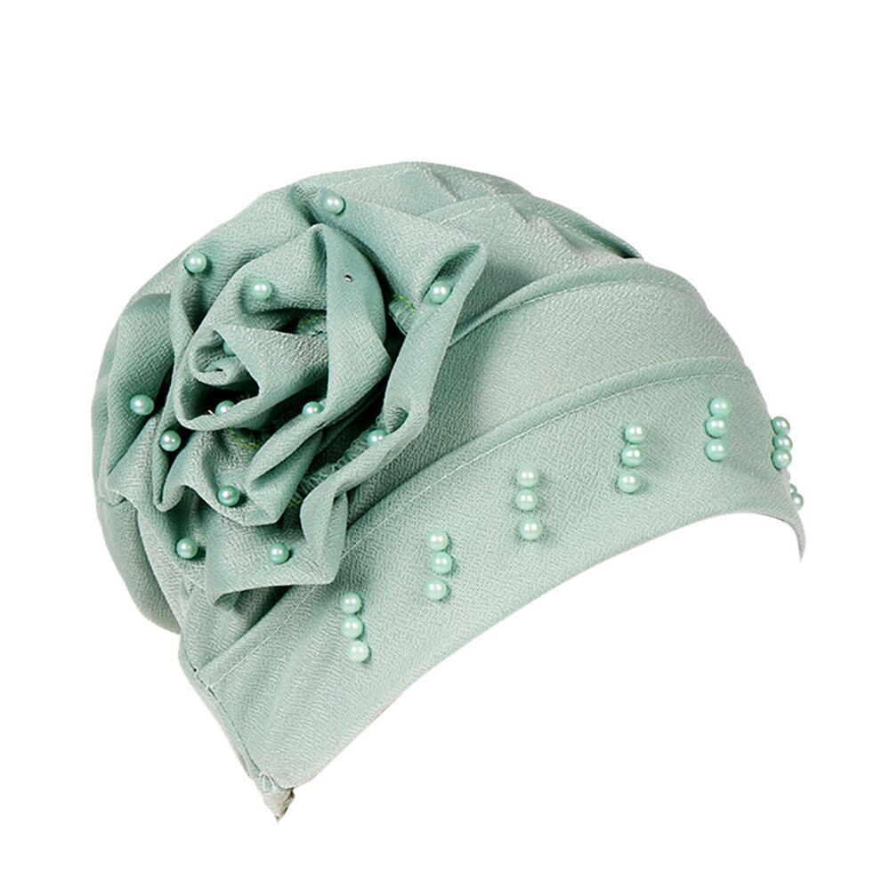 #5 Mode Vrouwen Kralen India Hoed Moslim Ruche Kanker Chemo Beanie Sjaal Tulband Cap Freeship: Green