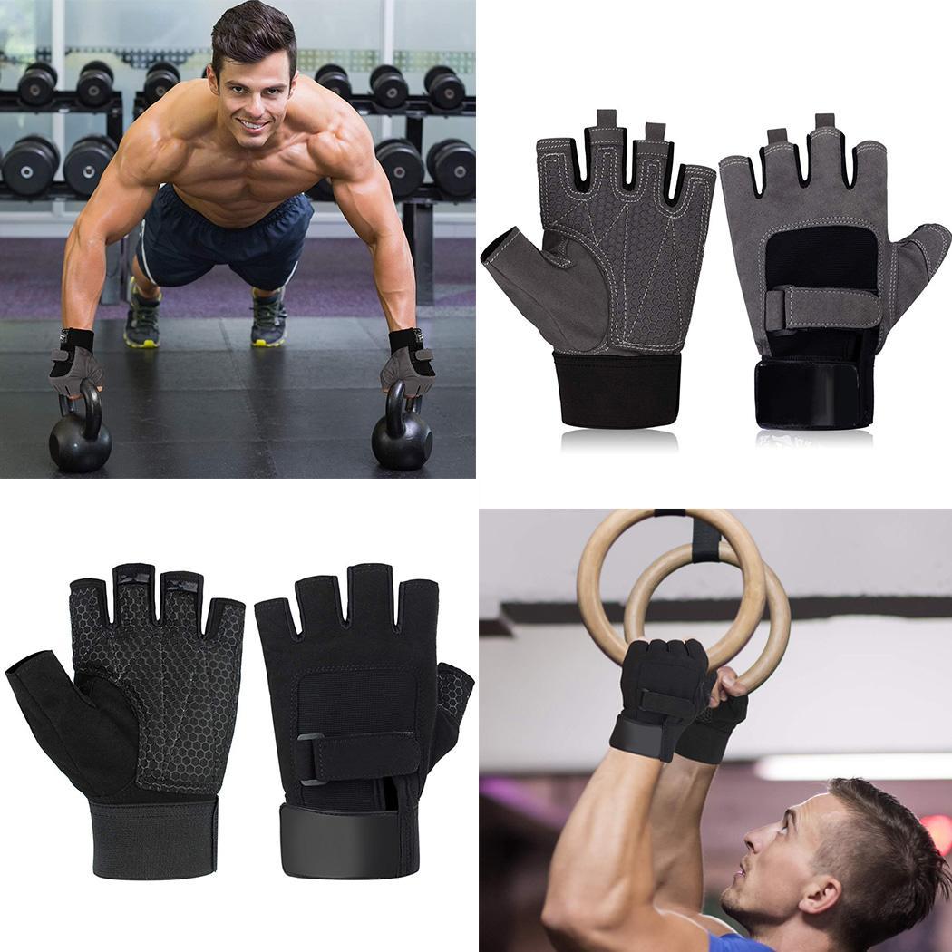 Hombres ciclismo remo halterofilia Power Grip negro, gris medio dedo deportes par de adultos guantes de ejercicio