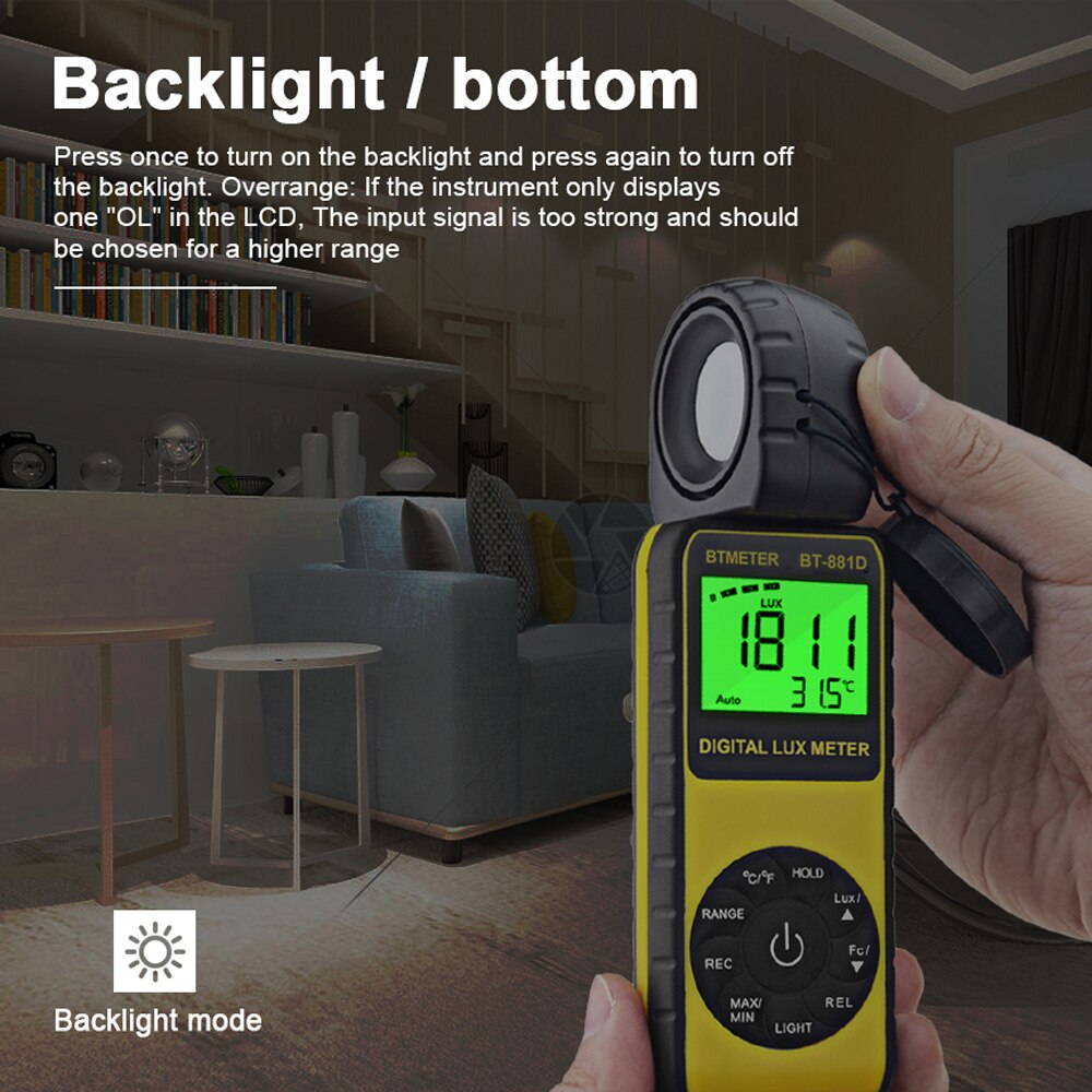 BTMETER Digital Illuminance Light Meter Lux Meter Measure 0.01~400,000 Lux Temp with 270º Rotated Sensor Light Tester