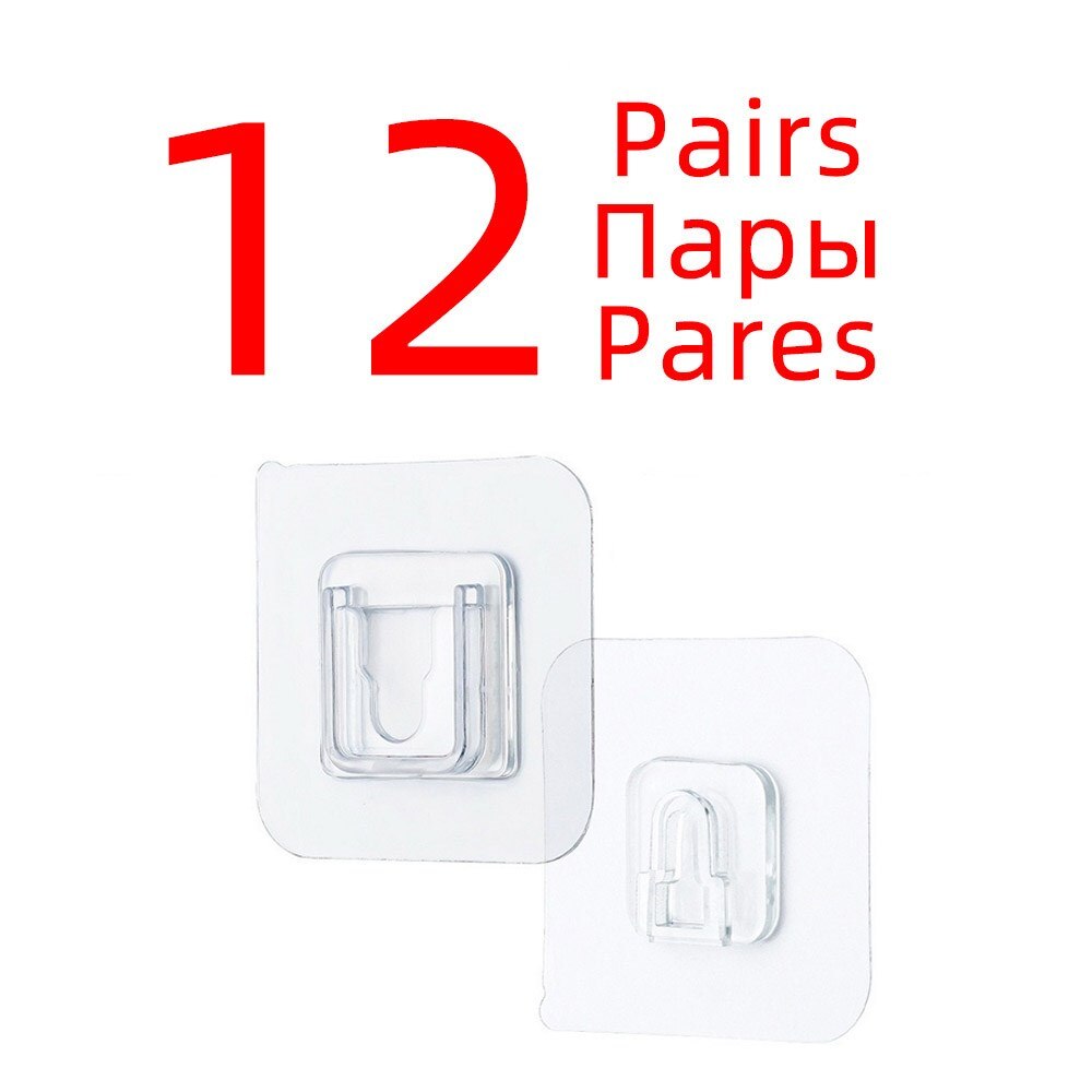 Double-Sided Wall Hook Self-adhesive Hooks Mop Holder Kitchen Wall Mount For in The Bathroom Cabinet Hangers Hooks Organizer: 12 Pairs