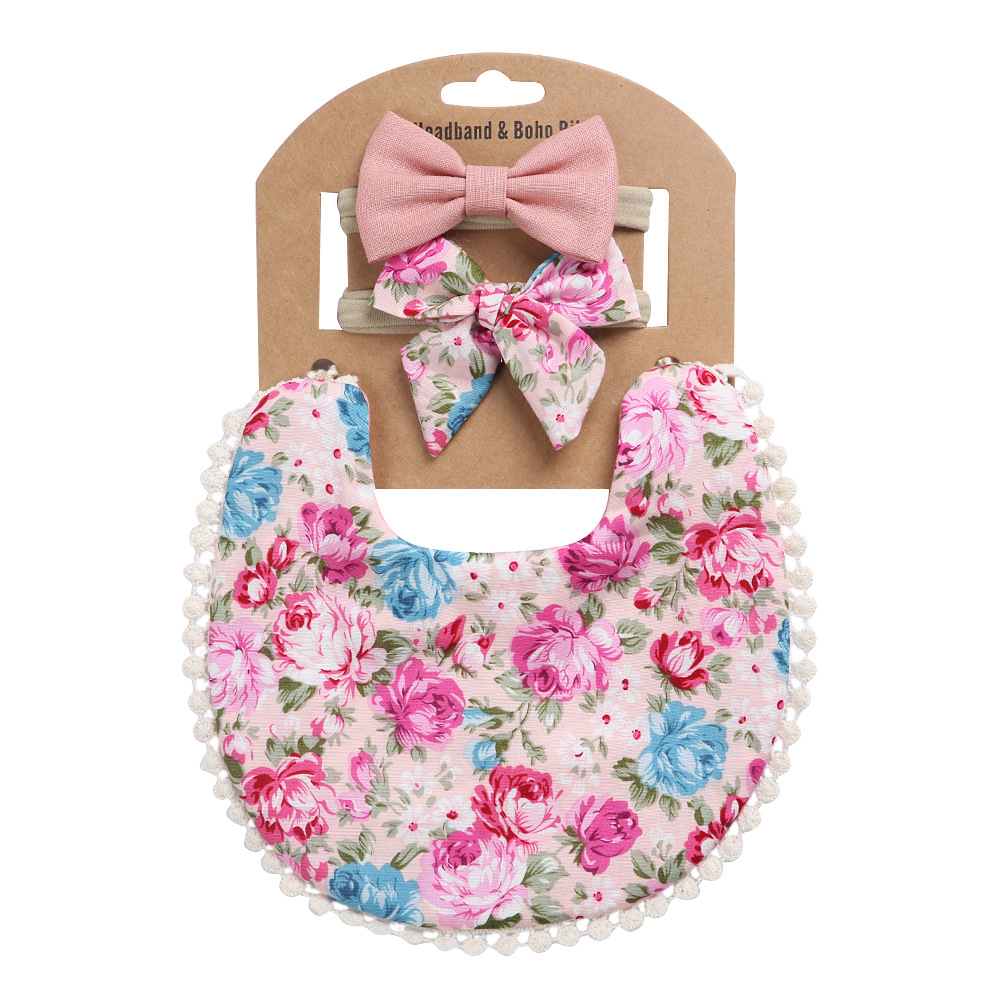 Baby Slabbetjes + Baby Hoofdbanden Set Katoen Bloemenprint Kant Burp Doeken Voor Baby Baby Spullen Pasgeborenen Baby Accessoires: DP021-11
