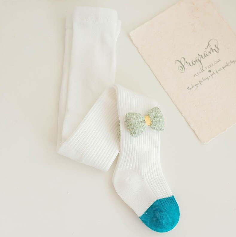 Medias de algodón con lazo para niños, pantimedias de bebé de punto para niño de 0 a 3 años, primavera y otoño: SK023white