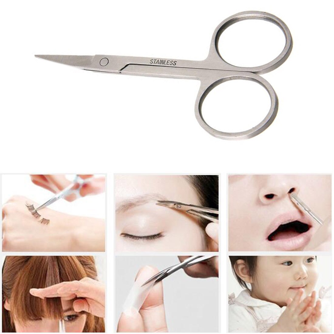 Tijeras de maquillaje de acero inoxidable, para la nariz, pelo, cejas pequeñas, corte, manicura, cejas con cabeza afilada, herramienta de maquillaje de belleza
