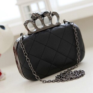 VOUS Crâne Bague Femme Sac de Soirée À Carreaux Vintage Pochette Pour Femme Sac Dames Sacs de Messager Mini Noir De Luxe Embrayages Sac À Main: Default Title