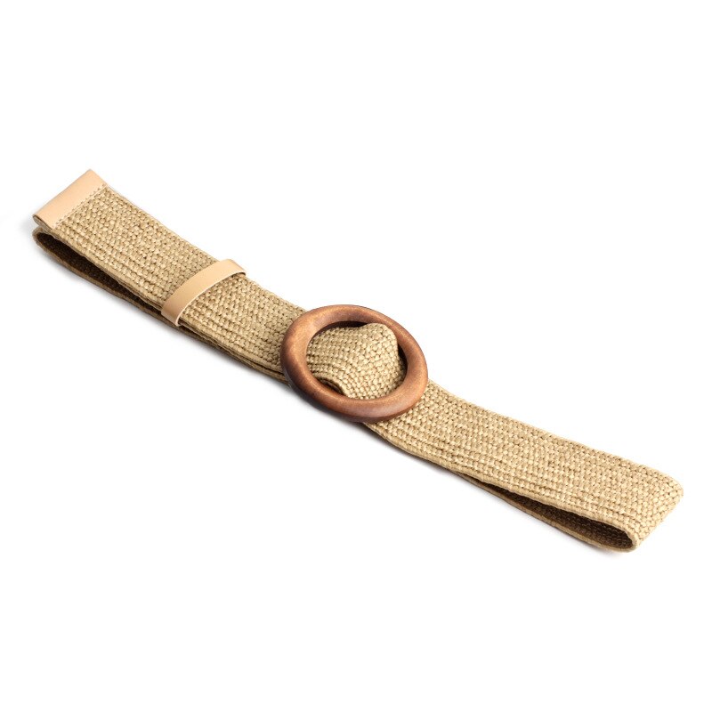 4.8cm dames gevlochten elastische riem ronde gesp vierkante knoop gordel bamboe gesp houten gesp jade gesp riem: F