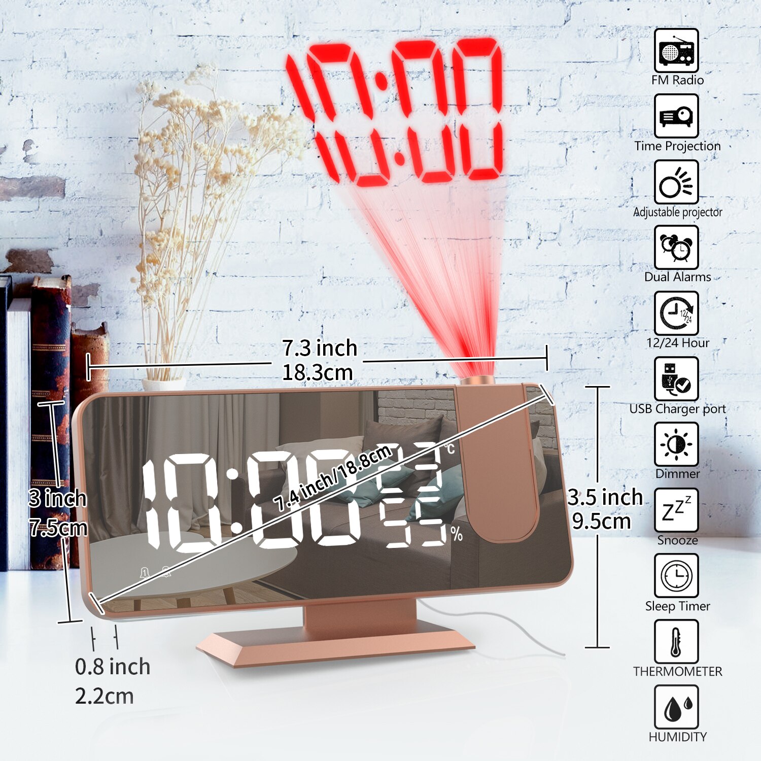 Radio-réveil Fm avec minuterie de sommeil, double Port Usb, affichage numérique avec gradation, Volume réglable (blanc)