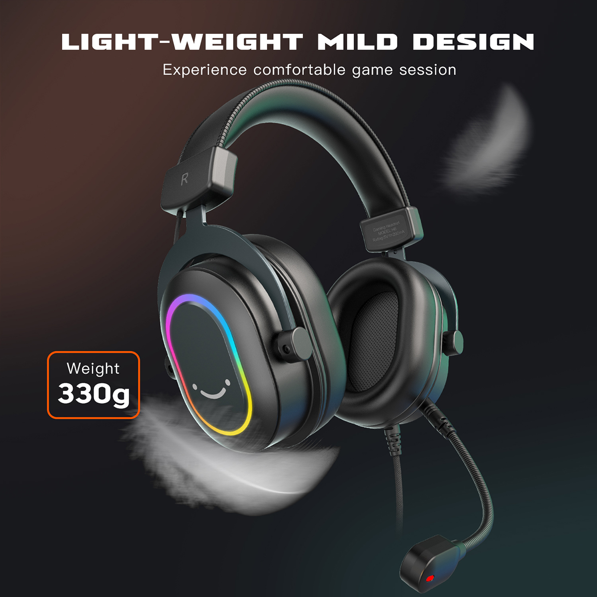 Fifine Dynamiczny zestaw słuchawkowy RGB do gier z mikrofonem Słuchawki nauszne 7.1 Dźwięk przestrzenny PC PS4 PS5 3 Opcje EQ Gra Film Muzyka