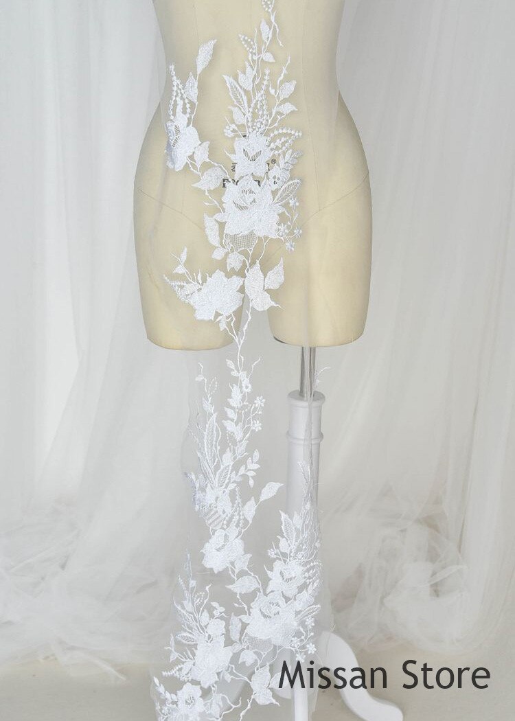 1Pieces Luxury Lace Wedding Lace Applique Lace Fabric Embroidered Bone Lace Fabric Wedding Fabric