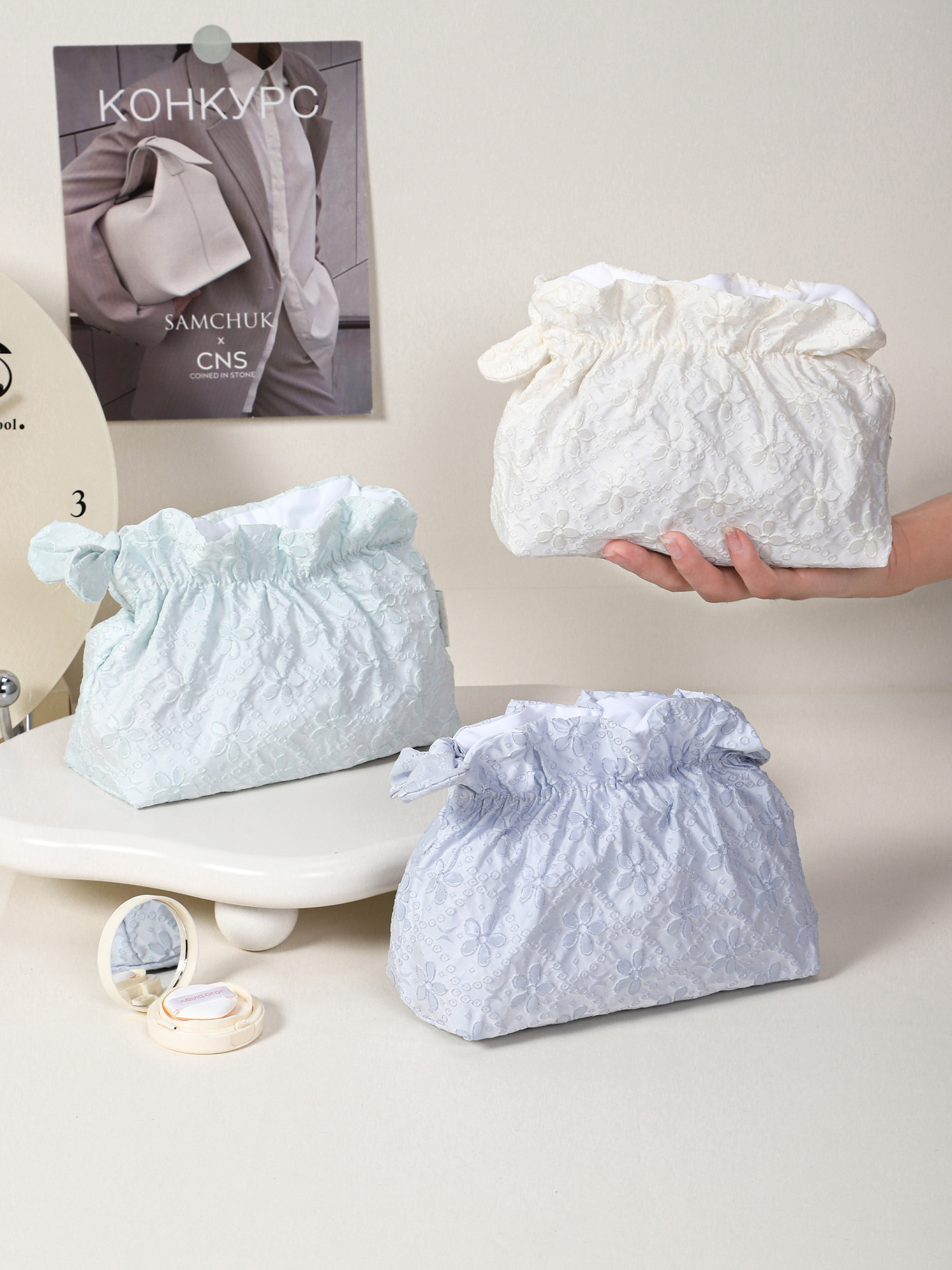 Bolsa de maquillaje de pequeña capacidad, bolsa organizadora de almacenamiento, bolsa de cosméticos de viaje compacta para artículos personales