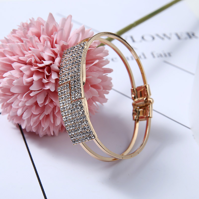 Vrouwen Mode Twee Rij Strass Armband Manchet Starry Brede Armband Bruids Sieraden Goud Kleur Metal Bangle Accessoires