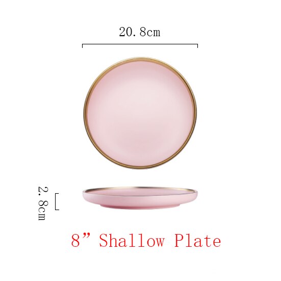 Pink/blå keramik guld indlæg tallerken sæt bøf mad tallerken nordisk stil komplet bordservice skål fad porcelæn spisestel sæt: G