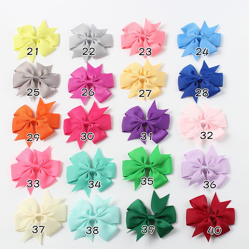 40 unids/lote 40 colores goma de pelo con lazo Clips horquilla de tienda de lazos del pelo Clip de pelo Headware Niños Accesorios para el pelo
