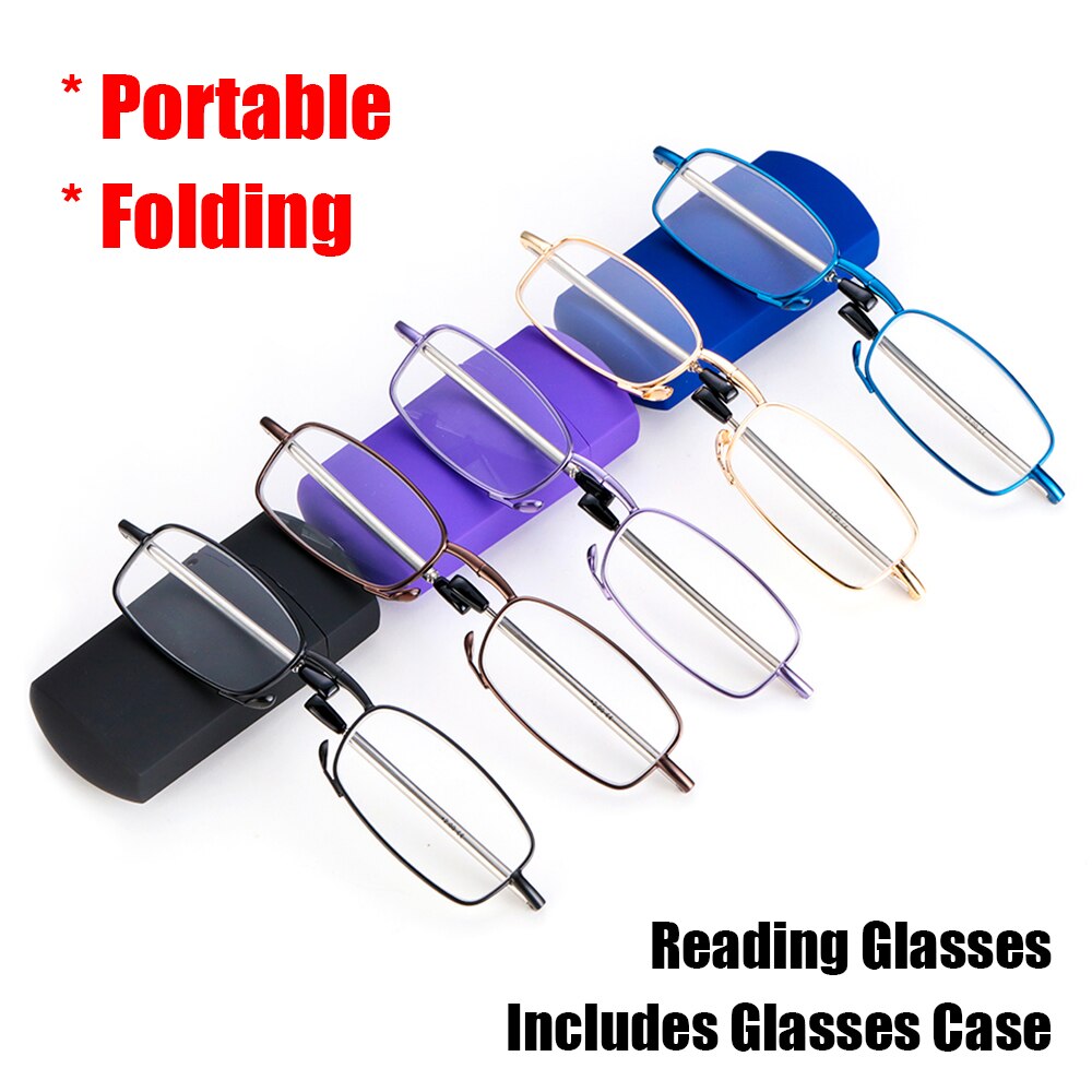 Men Women MINI Reading Glasses Folding Small Glasses Frame Black Metal Glasses Includes Original Case +1.0-4.0