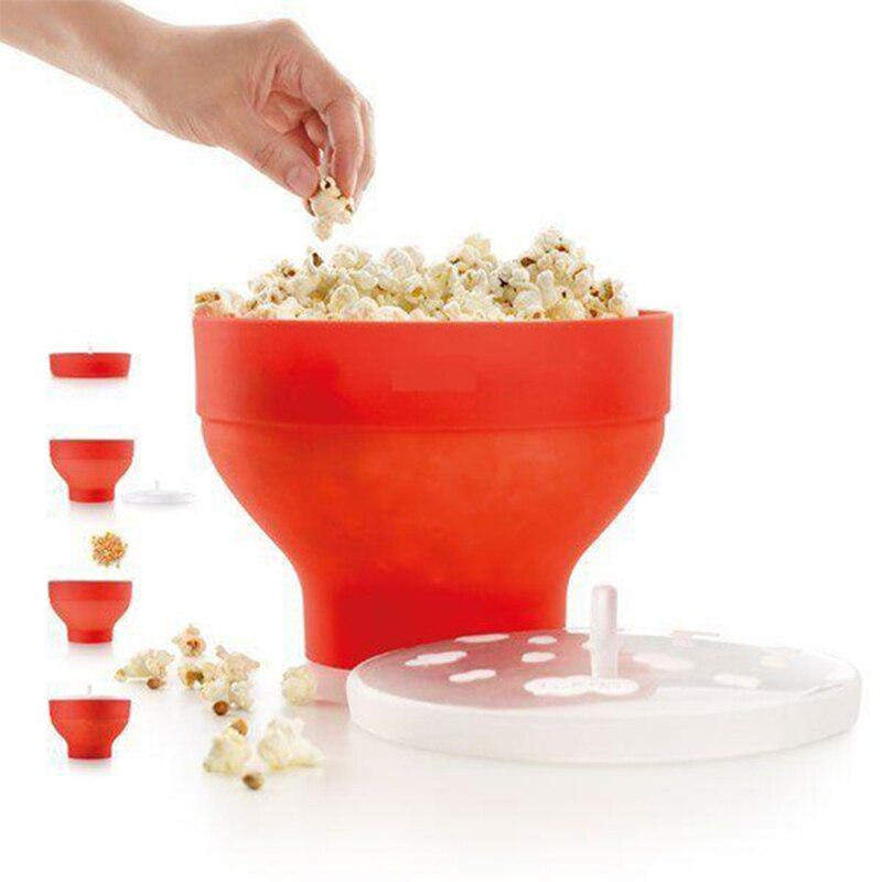 Popcorn Magnetron Siliconen Red Opvouwbare Kom Keuken Easy Tools Diy Popcorn Emmer Kom Maker Met Deksel Huis Keuken Servies