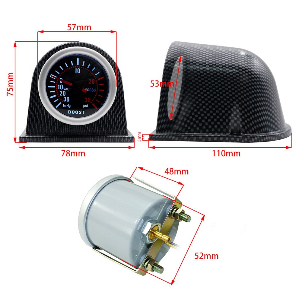 2in 52mm Mechanical 12V Car Turbo Boost Gauge Kit Universal Car Parts Led Pointer Display Boost Controller Kit 1-30 PSI