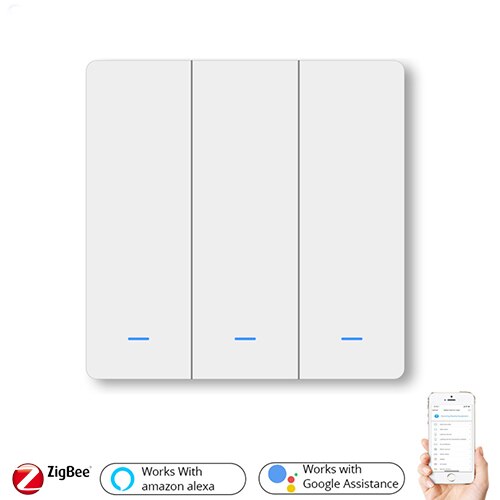 Zigbee Smart Button Wall Lamp Switch With Neutral/ No Neutral EU/UK AC90-240V Tuya Wireless Control Alexa Google Home Compatible: zigbee 3-gang / With neutral 90-250V