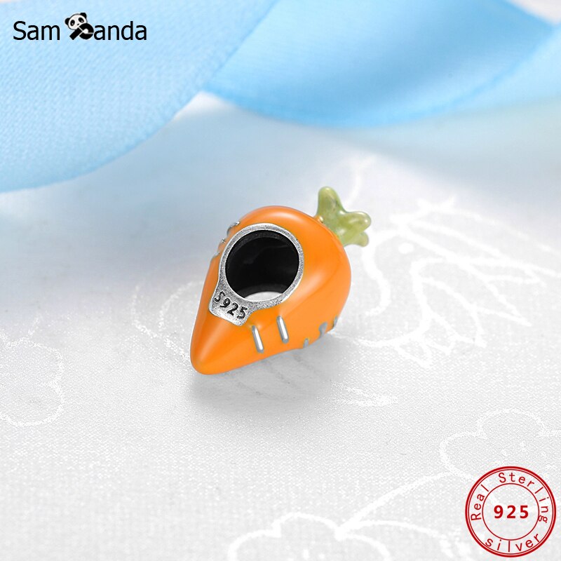 Authentieke 100% 925 Sterling Silver Bead Charm Wortel Bedels Liefde Konijn Oranje Emaille Fit Armbanden Vrouwen Fijne Sieraden
