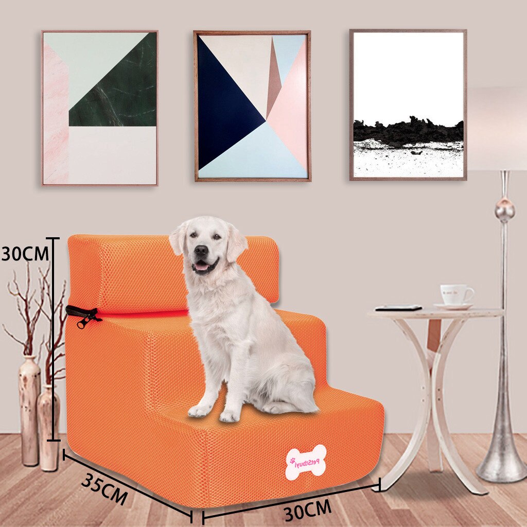 Hond Trappen Huisdier 3 Stappen Trap Voor Kleine Hond Kat Hond Huis Huisdier Oprit Ladder Anti-Slip Opvouwbare Honden bed Trappen Dierbenodigdheden: Orange